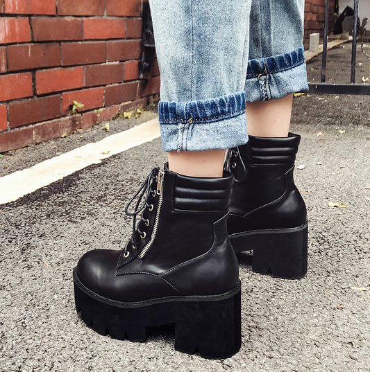 Casual Ankle Chunky Heel Platform Boots