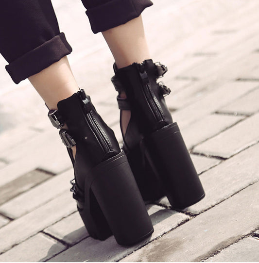 Casual Cut-out Platform Ankle Boots