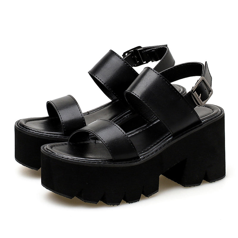 Casual Leather Block Heel Platform Sandals