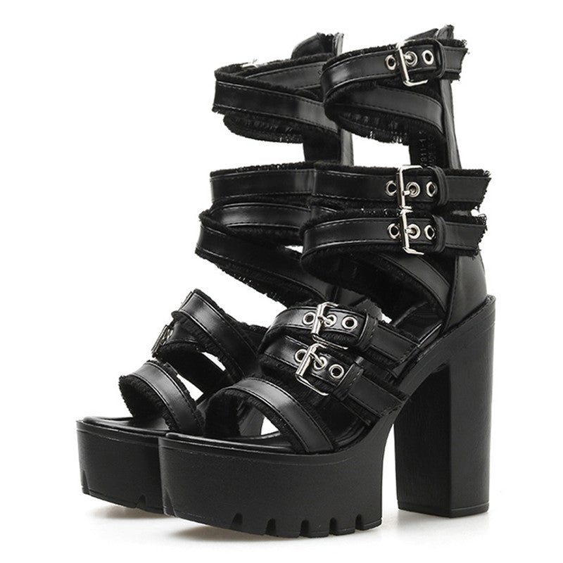 Gothic High Block Heel Hollow Out Gladiator Sandals