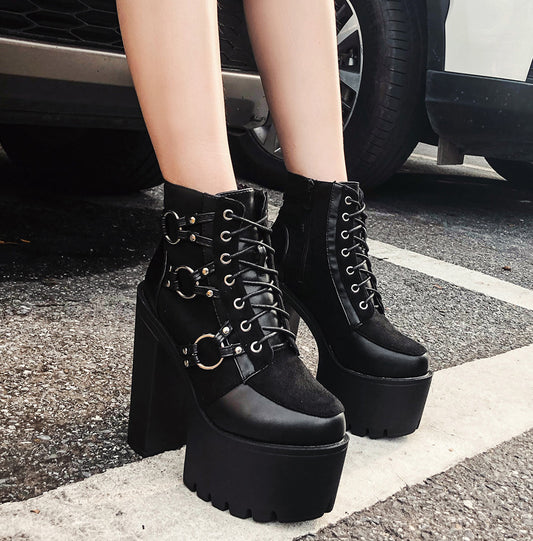 Motorcycle Laced Platform Boots