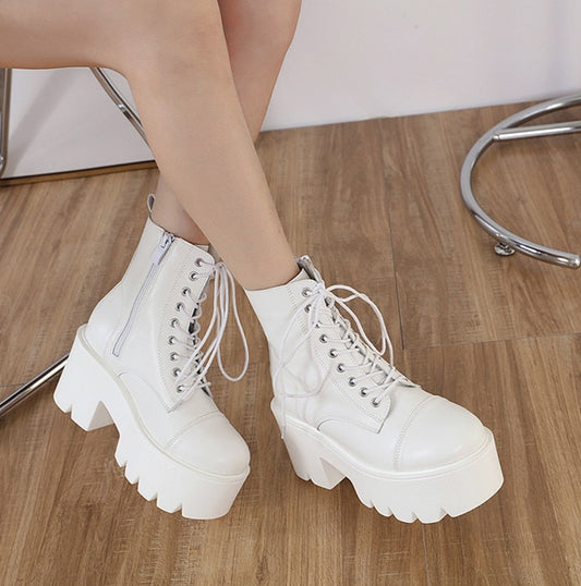 White Platform Heeled Boots