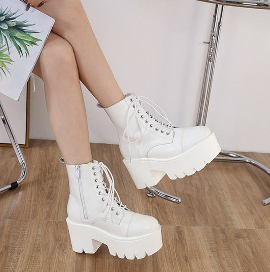 White Platform Heeled Boots