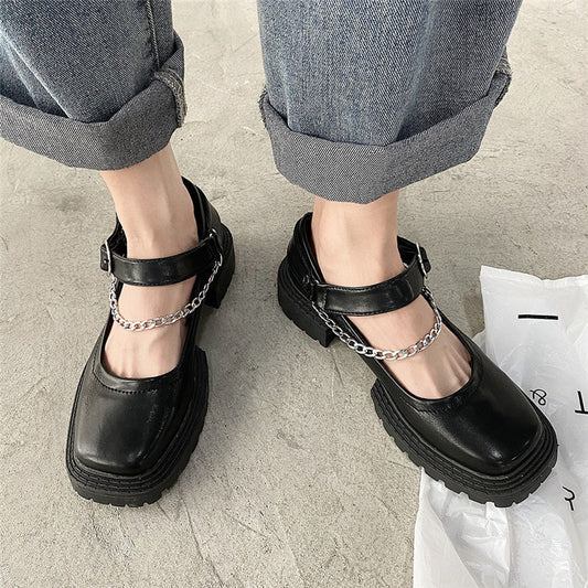 Gothic Punk Chain Chunky Square Toe Mary Janes