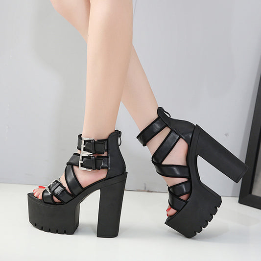 Open Toe Black Platform Sandals